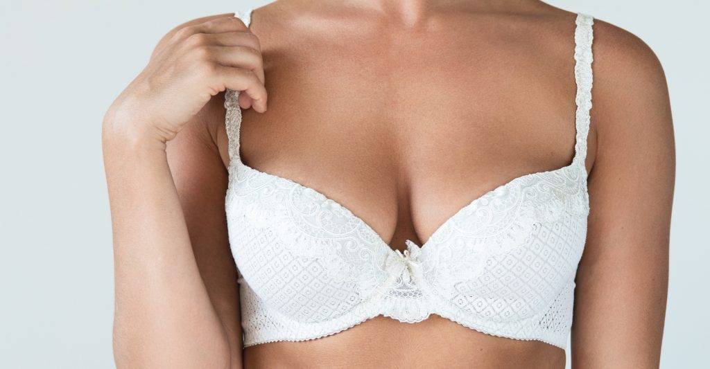 Woman's breast wearing sexy white bra